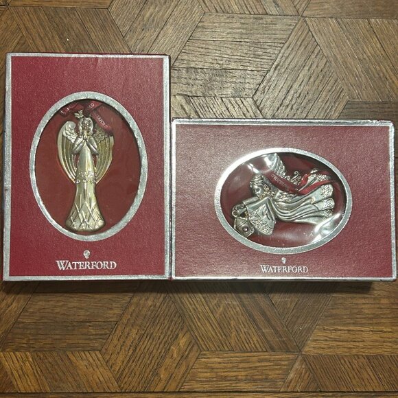Waterford 2011 2013 Silver Angel Christmas Ornaments In Box Lot of 2 - Picture 1 of 10